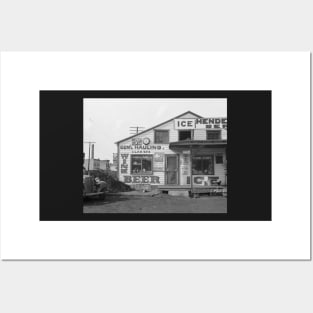 Icehouse and Roadside Store, 1937. Vintage Photo Posters and Art